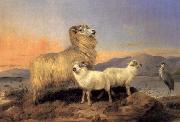 Richard ansdell,R.A. A Ewe with Lambs and A Heron Beside A Loch